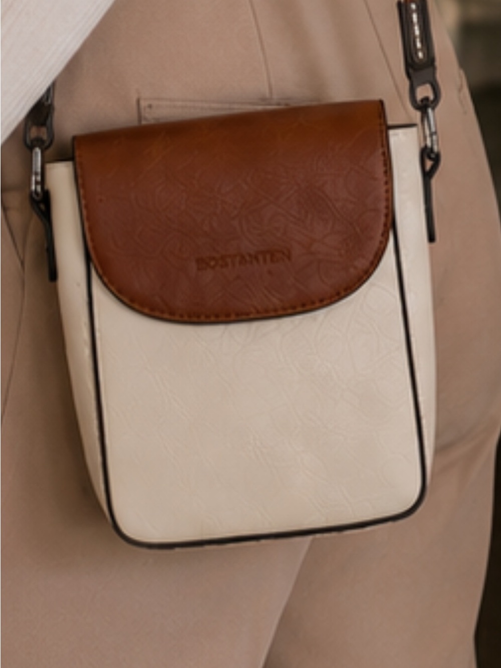 Compact Two-Tone Crossbody Bag in Cream and Brown - Picture 2 of 2